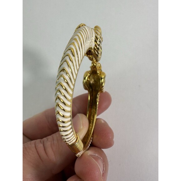 Kenneth Jay Lane, Enamel White Red Jeweled Double Ram Head Bracelet - Picture 10 of 16